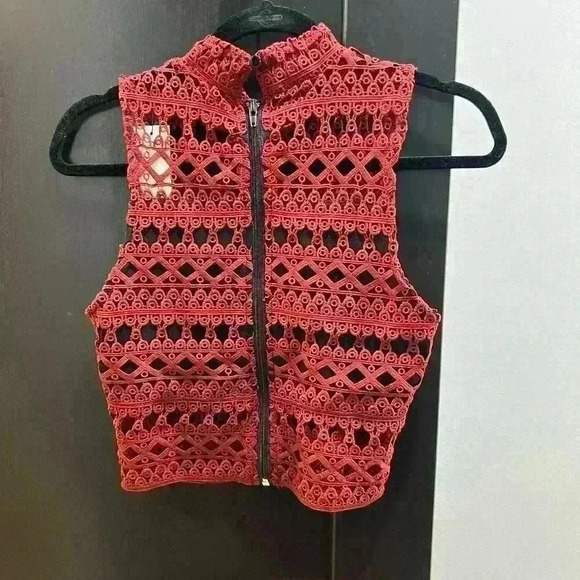 New Strut and Bolt Los Angeles Brown/Burgundy Lace Sleeveless Top and Skirt - Picture 5 of 11